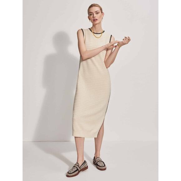 Varley Dwight Tank Knit Sweater Dress Womens Medium Birch Cream Pointelle Midi - Picture 11 of 11